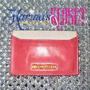 Miu Miu Color Block Watermelon 🍉 Pink Leather Card Holder. Lambskin Leather 🍉